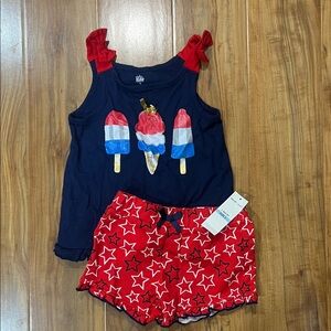 Kids Ice Cream Tank and Star Shorts Set 4th of July red white blue